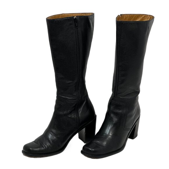 Tanguis Women Black Leather Boots with Block Heel Size 6.5 - Picture 1 of 14